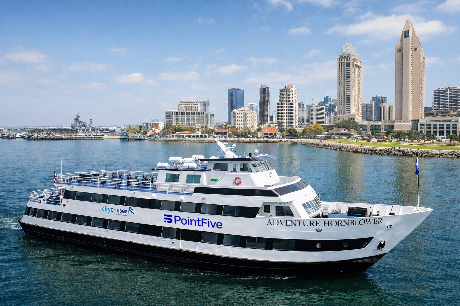 PointFive-branded cruise liner on San Diego Harbor