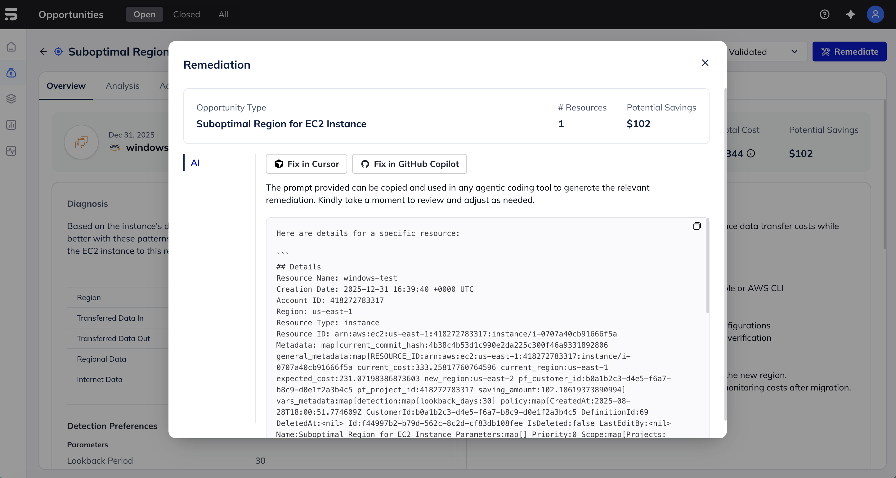 PointFive agentic remediation interface generating infrastructure-as-code fixes
