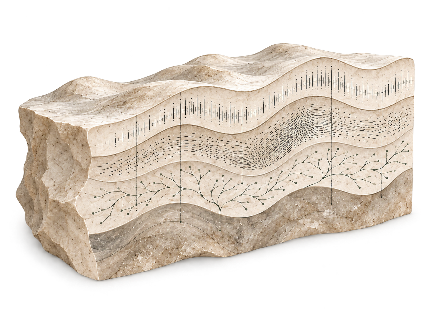 A cross-section through limestone terrain reveals the layers and relationships within.